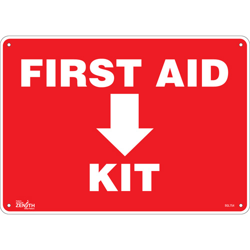 "First Aid Kit" Sign, 10" x 14", Aluminum, English with Pictogram