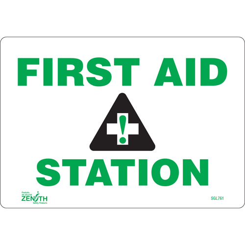 "First Aid Station" Sign, 7" x 10", Vinyl, English with Pictogram