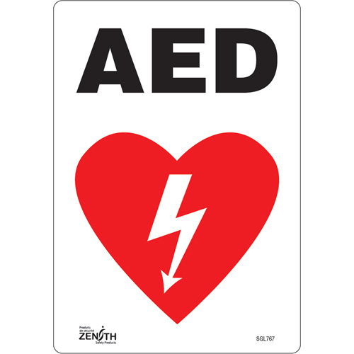 "AED" Sign, 10" x 7", Vinyl, English with Pictogram
