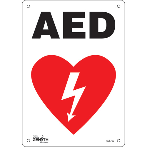 "AED" Sign, 10" x 7", Aluminum, English with Pictogram
