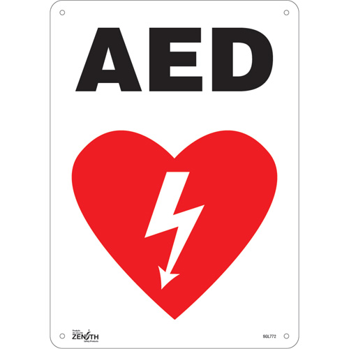 "AED" Sign, 14" x 10", Aluminum, English with Pictogram