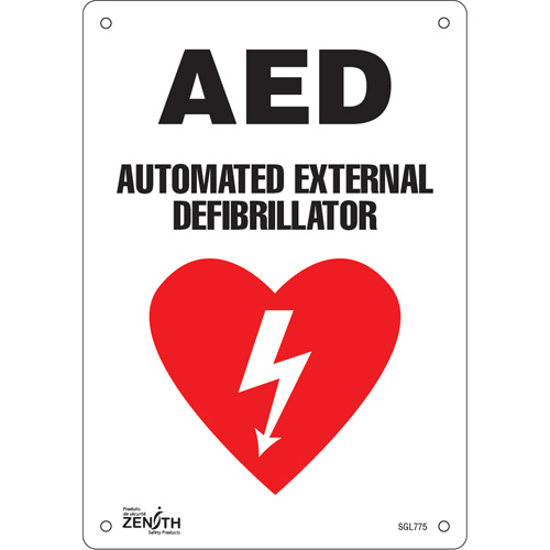 "AED Automated External Defibrillator" Sign, 10" x 7", Aluminum, English with Pictogram