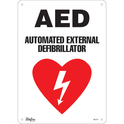 "AED Automated External Defibrillator" Sign, 14" x 10", Aluminum, English with Pictogram