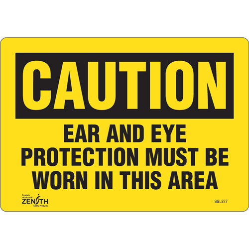 "Ear And Eye Protection" Sign, 7" x 10", Vinyl, English