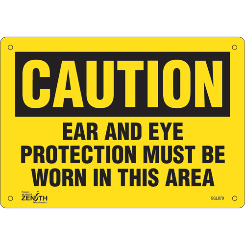 "Ear And Eye Protection" Sign, 7" x 10", Aluminum, English