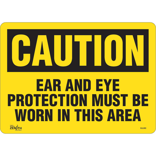 "Ear And Eye Protection" Sign, 10" x 14", Vinyl, English