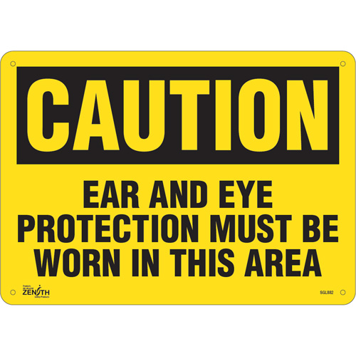 "Ear And Eye Protection" Sign, 10" x 14", Aluminum, English