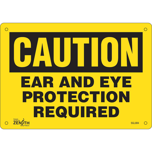 "Ear And Eye Protection" Sign, 7" x 10", Plastic, English