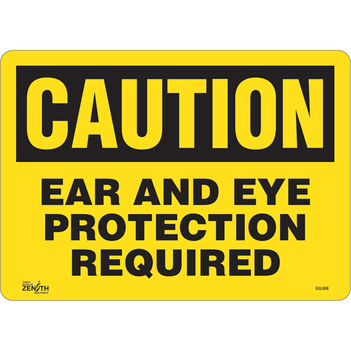 "Ear And Eye Protection" Sign, 10" x 14", Vinyl, English