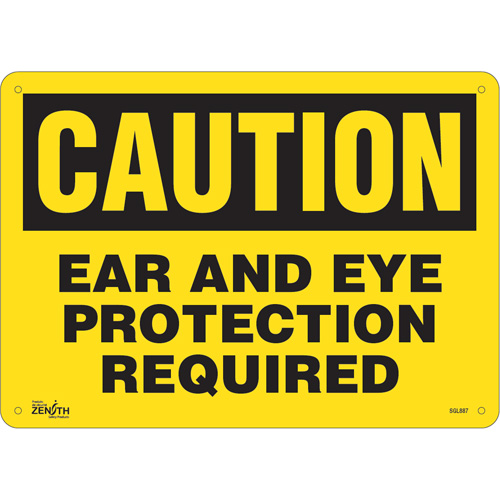 "Ear And Eye Protection" Sign, 10" x 14", Plastic, English