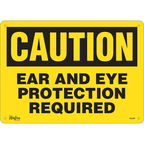 "Ear And Eye Protection" Sign, 10" x 14", Aluminum, English