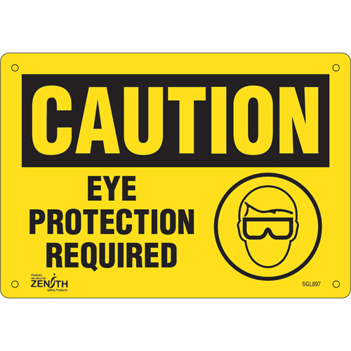 "Eye Protection Required" Sign, 7" x 10", Aluminum, English with Pictogram