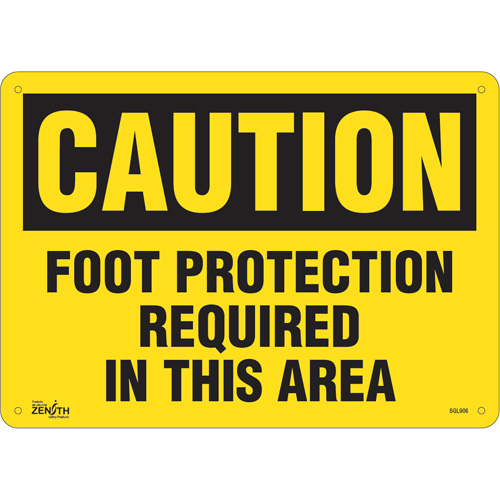 "Foot Protection Required" Sign, 10" x 14", Aluminum, English