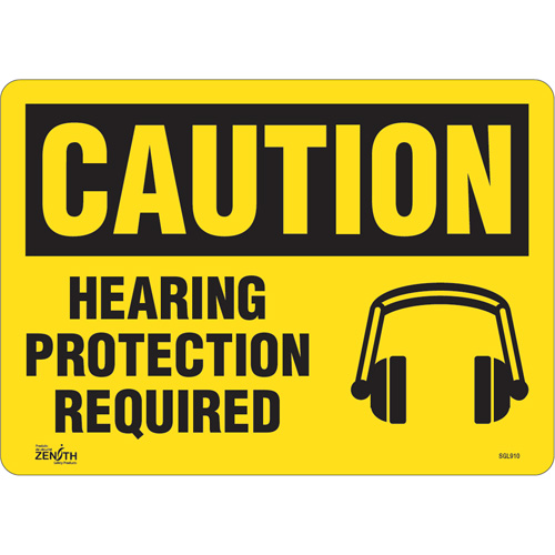 "Hearing Protection Required" Sign, 10" x 14", Vinyl, English with Pictogram