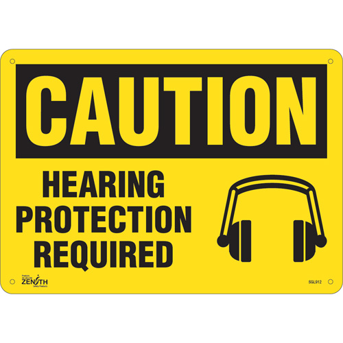 "Hearing Protection Required" Sign, 10" x 14", Aluminum, English with Pictogram