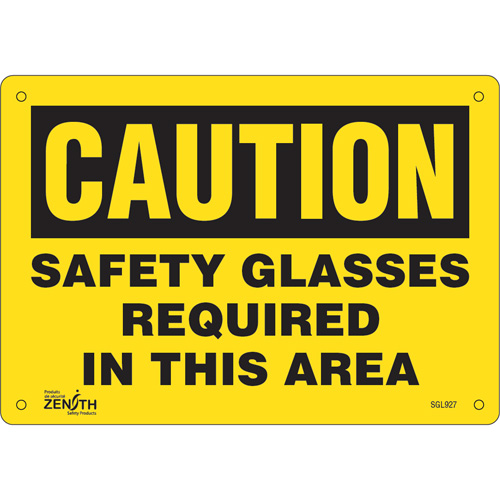 "Safety Glasses Required" Sign, 7" x 10", Aluminum, English