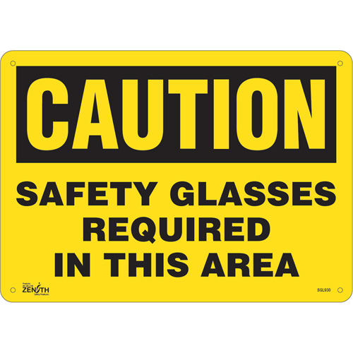 "Safety Glasses Required" Sign, 10" x 14", Aluminum, English