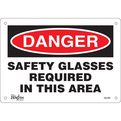 "Safety Glasses Required" Sign, 7" x 10", Plastic, English