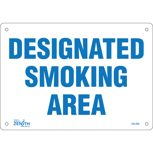 "Designated Smoking Area" Sign, 7" x 10", Plastic, English