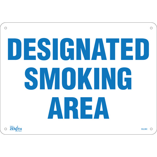 "Designated Smoking Area" Sign, 10" x 14", Aluminum, English