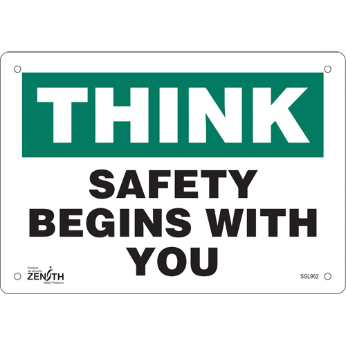 "Safety Begins With You" Sign, 7" x 10", Plastic, English