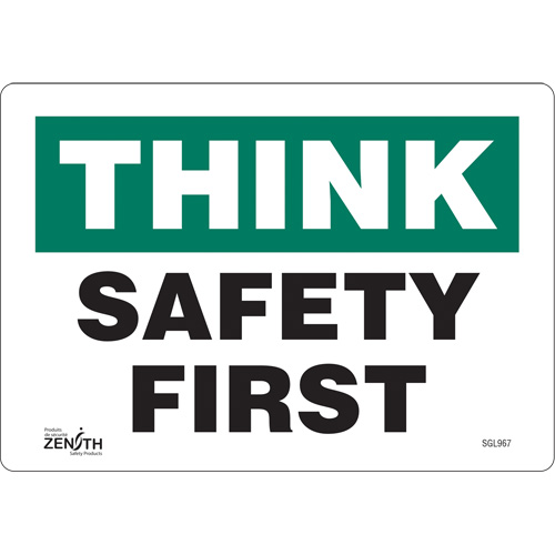 "Safety First" Sign, 7" x 10", Vinyl, English