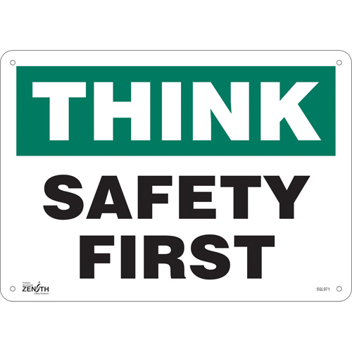 "Safety First" Sign, 10" x 14", Plastic, English