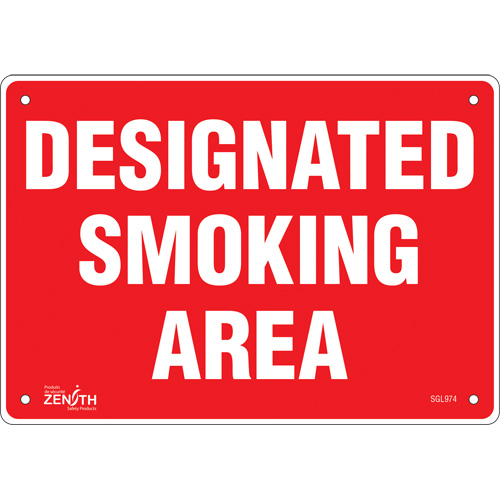 "Designated Smoking Area" Sign, 7" x 10", Plastic, English