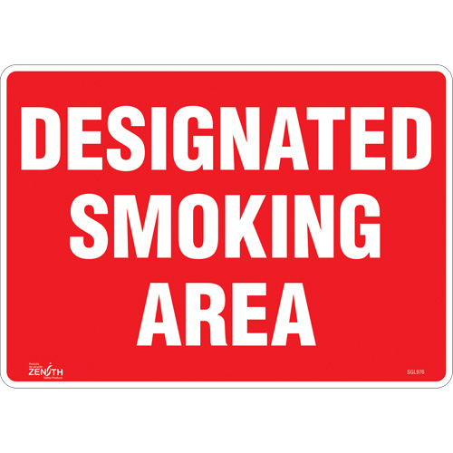 "Designated Smoking Area" Sign, 10" x 14", Vinyl, English