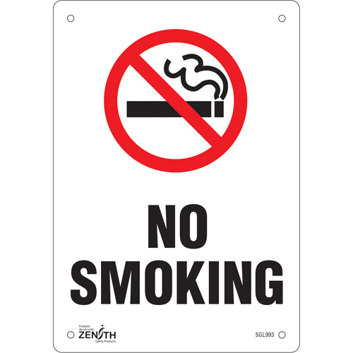 "No Smoking" Sign, 10" x 7", Aluminum, English with Pictogram