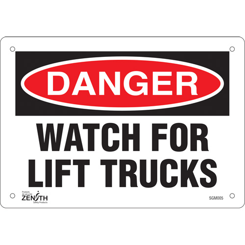 "Watch For Lift Trucks" Sign, 7" x 10", Plastic, English