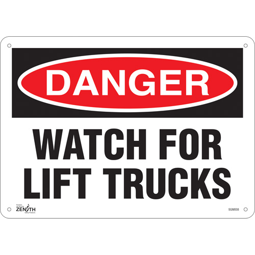 "Watch For Lift Trucks" Sign, 10" x 14", Plastic, English