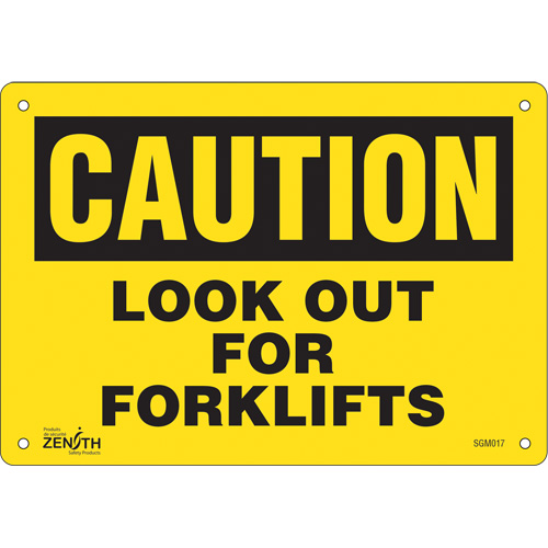 "Look Out For Forklifts" Sign, 7" x 10", Plastic, English