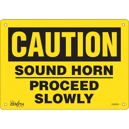 "Proceed Slowly" Sign, 7" x 10", Aluminum, English
