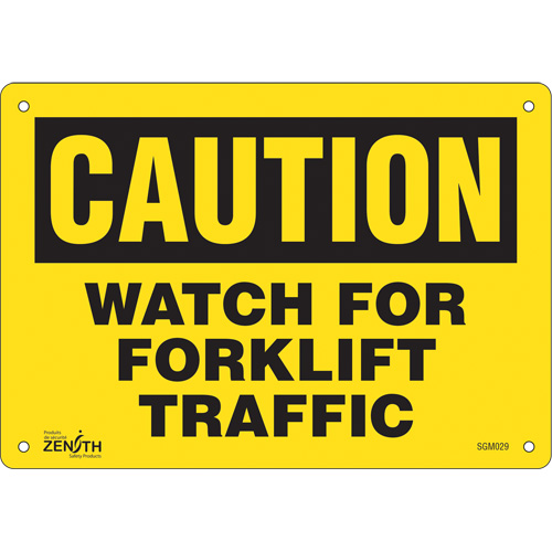 "Watch For Forklift" Sign, 7" x 10", Plastic, English