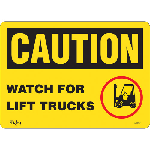 "Watch For Lift Trucks" Sign, 10" x 14", Vinyl, English with Pictogram