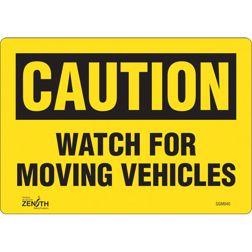 "Watch For Moving Vehicles" Sign, 7" x 10", Vinyl, English