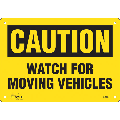 "Watch For Moving Vehicles" Sign, 7" x 10", Plastic, English