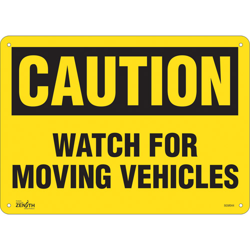 "Watch For Moving Vehicles" Sign, 10" x 14", Plastic, English