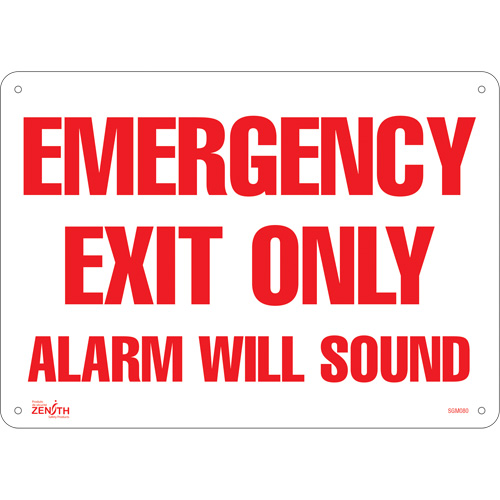 "Emergency Exit Only" Sign, 10" x 14", Plastic, English
