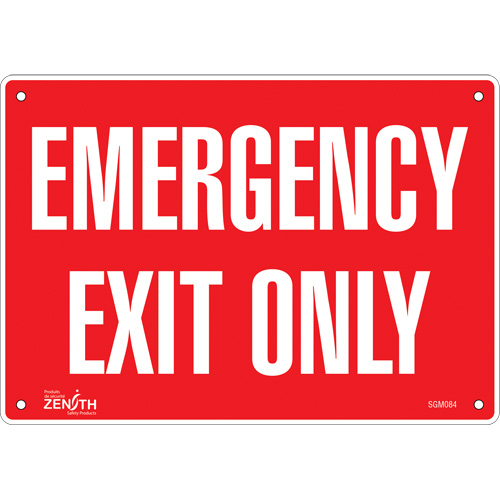 "Emergency Exit Only" Sign, 7" x 10", Aluminum, English