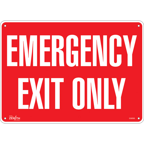 "Emergency Exit Only" Sign, 10" x 14", Plastic, English