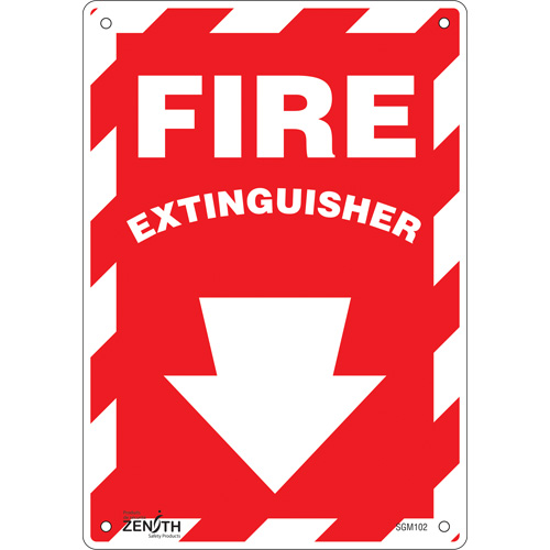 "Fire Extinguisher" with Down Arrow Sign, 10" x 7", Aluminum, English with Pictogram
