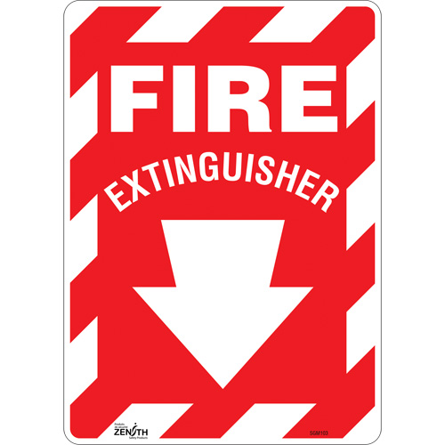 "Fire Extinguisher" with Down Arrow Sign, 14" x 10", Vinyl, English with Pictogram
