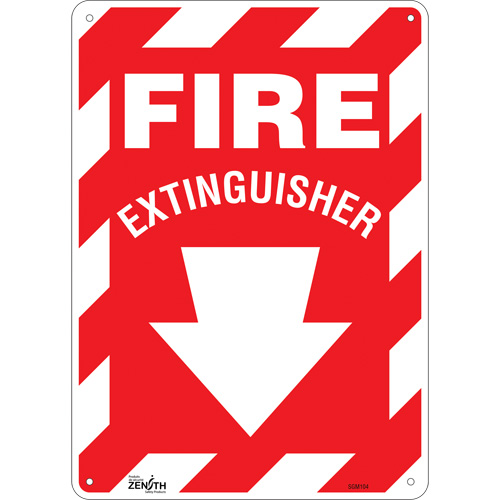 "Fire Extinguisher" with Down Arrow Sign, 14" x 10", Plastic, English with Pictogram