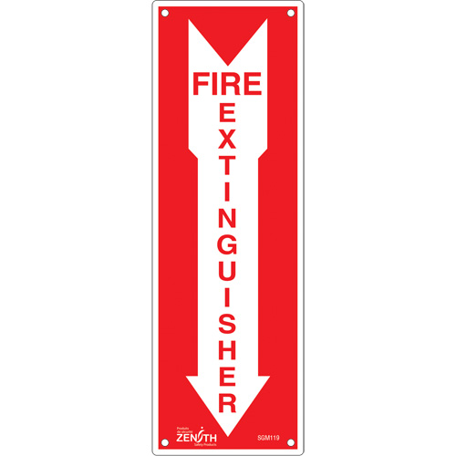 "Fire Extinguisher" Sign, 12" x 4", Plastic, English with Pictogram