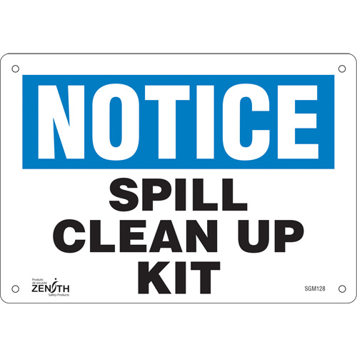 "Spill Clean Up Kit" Sign, 7" x 10", Plastic, English