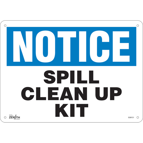"Spill Clean Up Kit" Sign, 10" x 14", Plastic, English