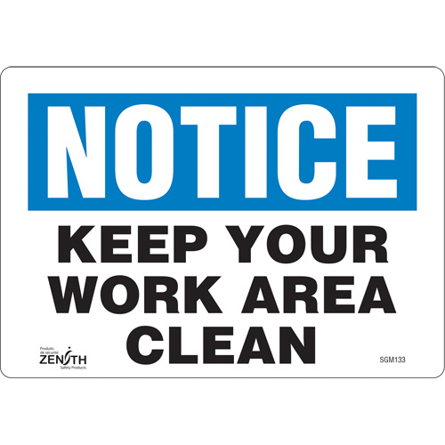 "Keep Your Work Area Clean" Sign, 7" x 10", Vinyl, English