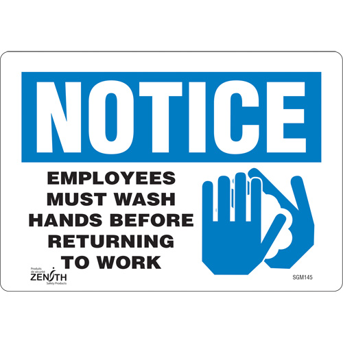 "Employees Must Wash Hands" Sign, 7" x 10", Vinyl, English with Pictogram